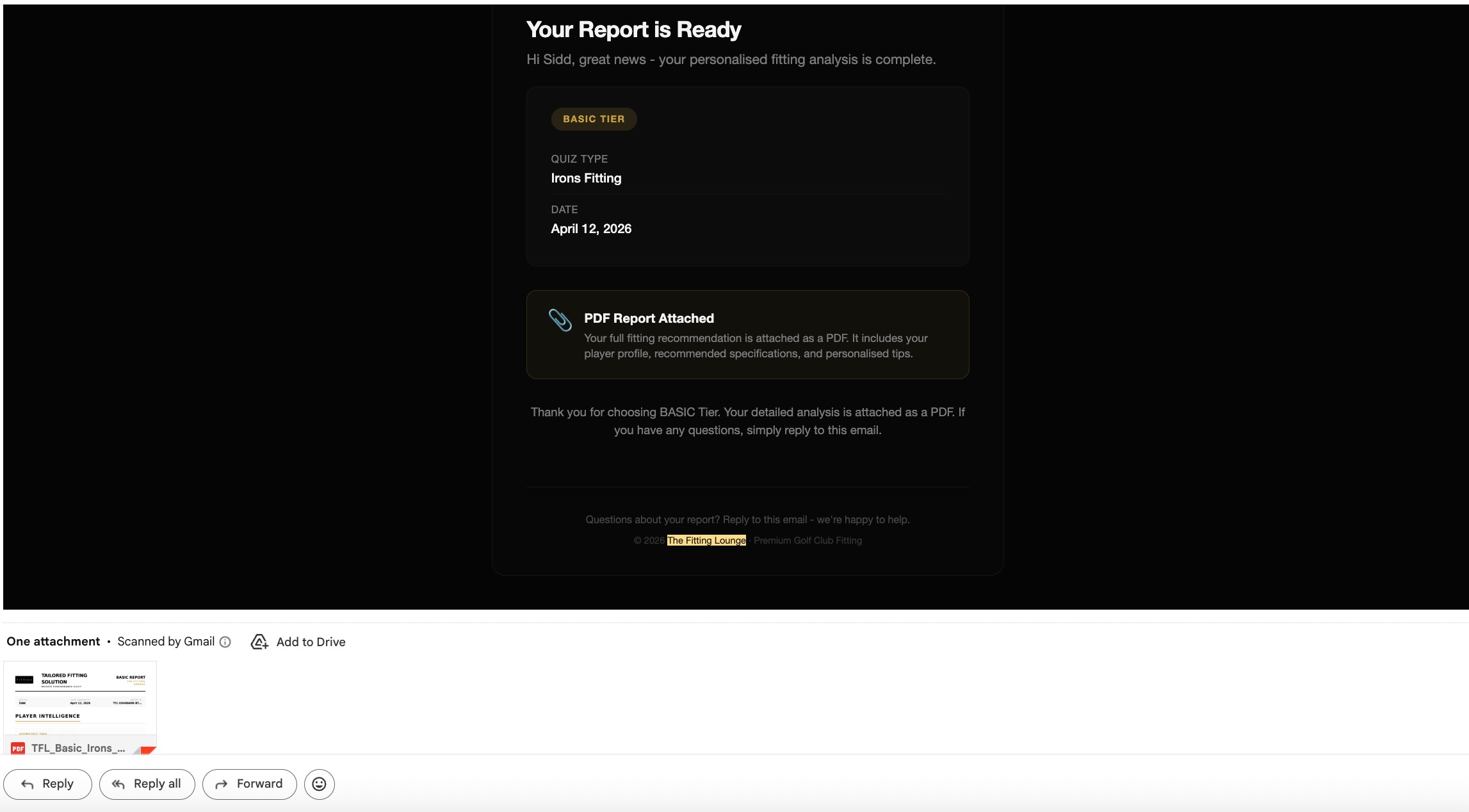 Automated personalised report delivery email